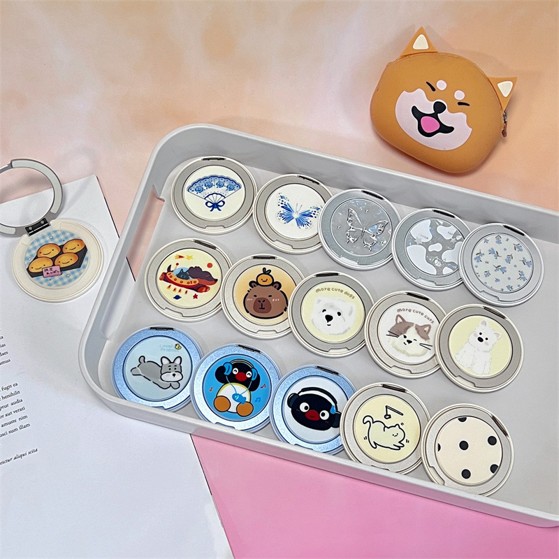 Cute Magnetic Absorption Round Mobile Phone Bracket Folding Telescopic Drop-resistant Art Men's and Women's High-end Creative New Couple