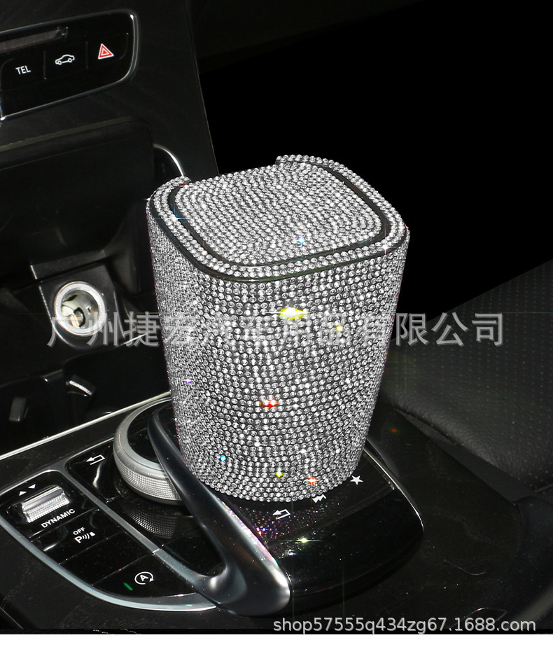 Diamond-Encrusted Car Ashtray for Women, Creative and Personalized Hot Diamond Flame-Retardant Covered Multi-Functional Crystal Popular Car Ashtray
