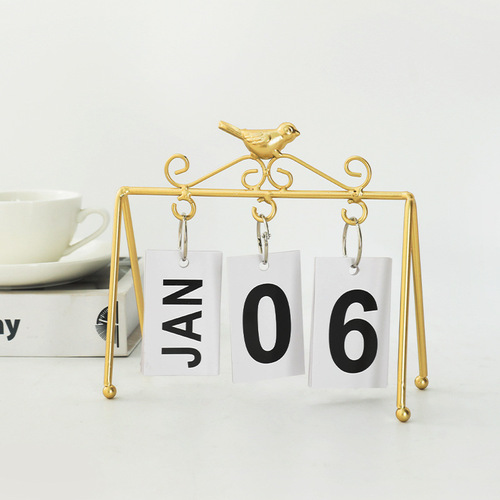 Nordic light luxury iron bird flip page desk calendar, living room time date kindergarten photo decoration