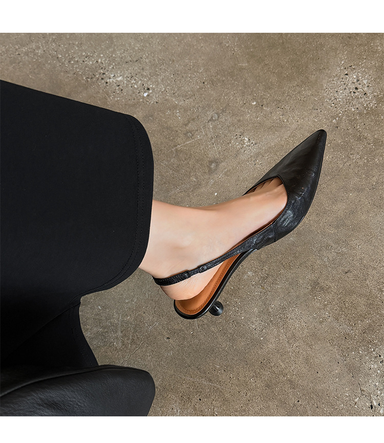 Sandal cao gót nữ mũi nhọn quai hậu dây khóa, gót 9 cm — màu nâu chi tiết 17