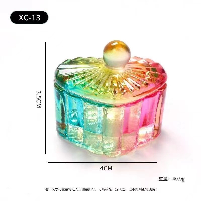 Vaso de Cristal para Manicura con Tapa Cristal Blanco Aurora Multicolor para Salón de Uñas