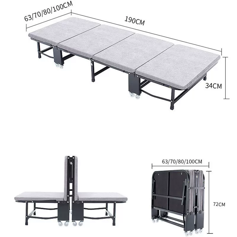 午休午睡折叠床 简易陪护床移动式午休海绵单人床麻布四折折叠床