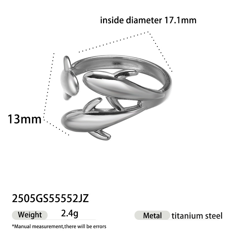 Anillo de acero inoxidable de estilo europeo y americano Tena Diseño de nicho femenino Luna lisa Delfín Anillo abierto Lujo ligero Sentido de alta gama