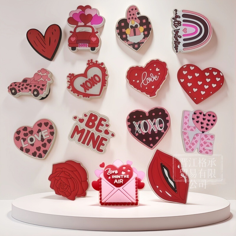 Valentine's Day Themed Clogs Shoes Flower Shoe Buckles Pvc Soft Rubber Clogs Decorative Buckles DIY Shoe Accessories Wholesale