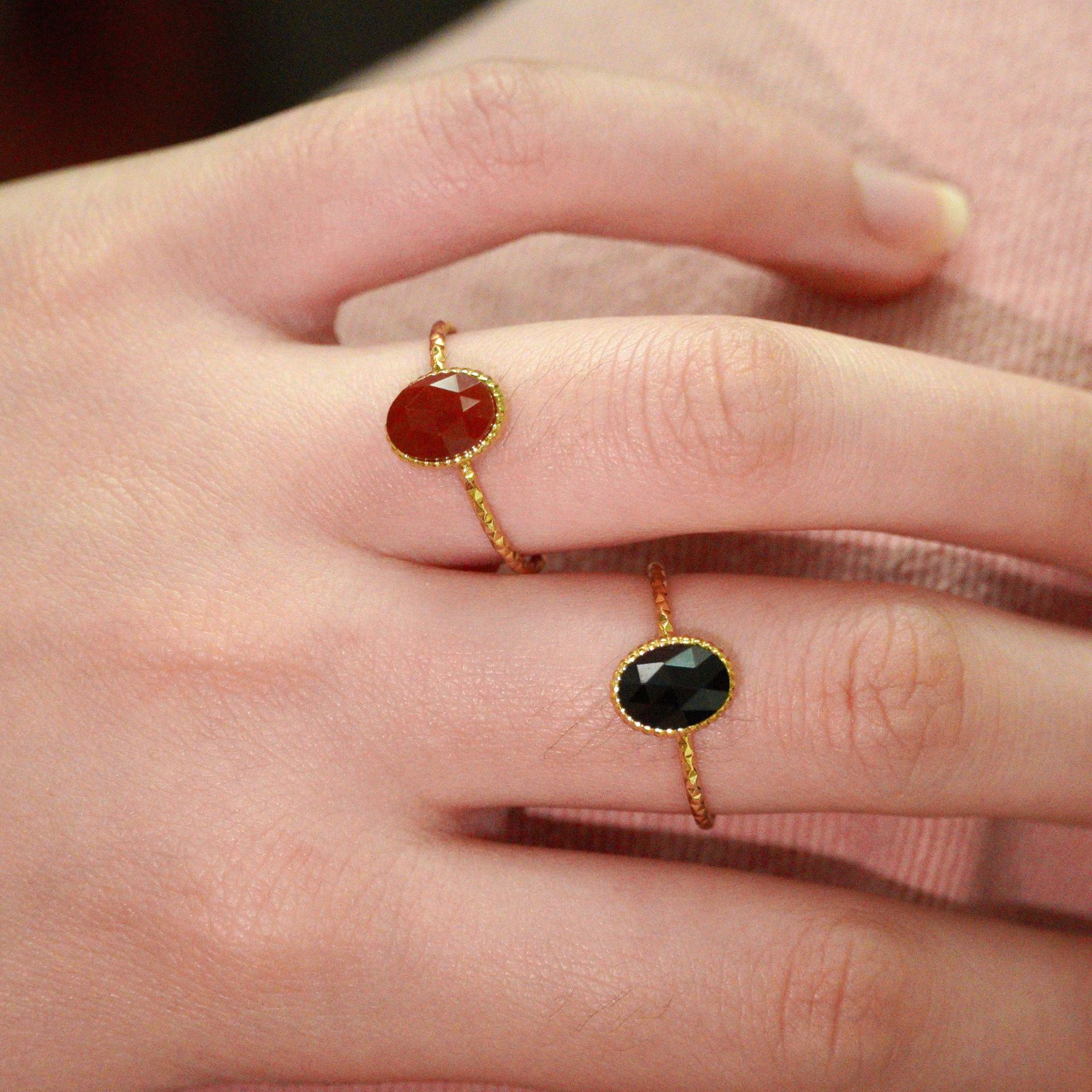 6g Weight Retro French Style Geometric Titanium Steel Natural Stone Open Rings In Bulk