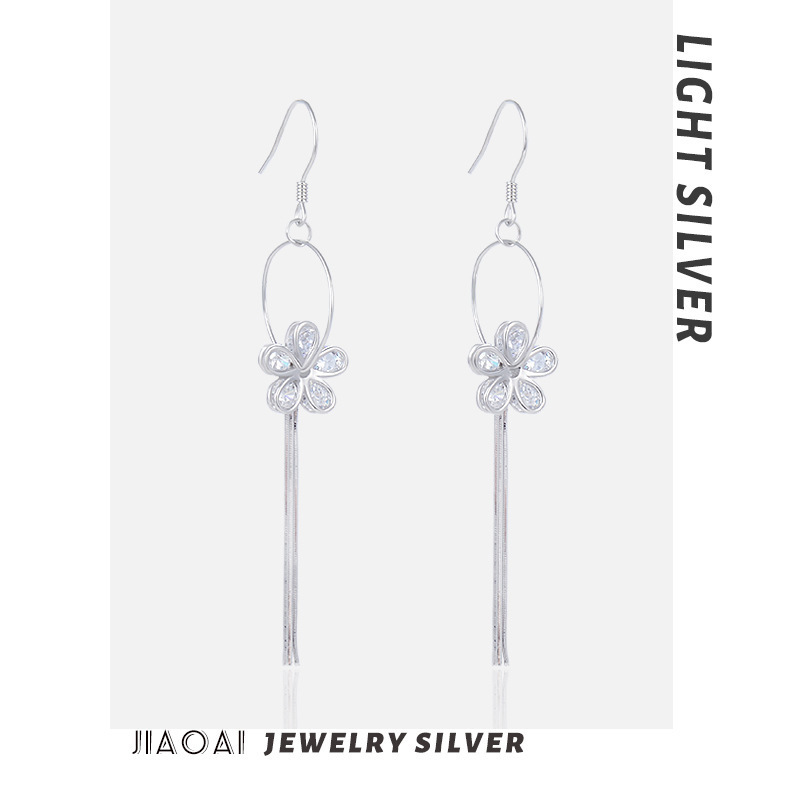 S925 flores de plata esterlina pendientes de bordillo estilo femenino estilo coreano de diamantes temperamento ligero de lujo ganchos de orejas personalidad suministro transfronterizo
