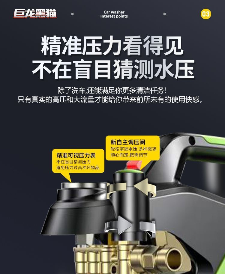 Julong Black Cat Pressure Washer 220V Household High-Power Automatic Adjustable Pressure Car Washer