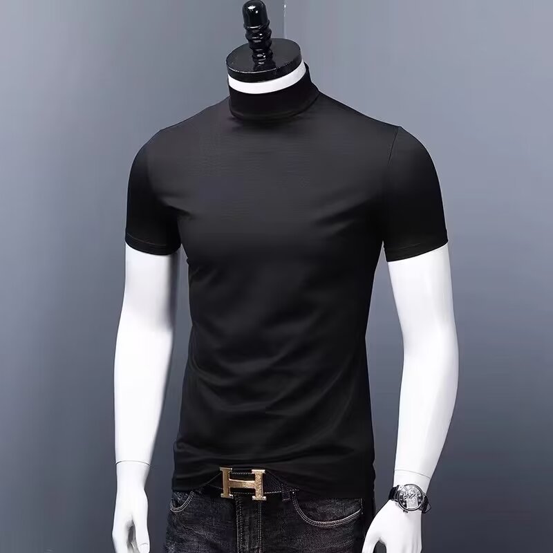 小半高领T恤男衣服潮款夏季短袖打底衫半袖韩版青年立领纯色上衣