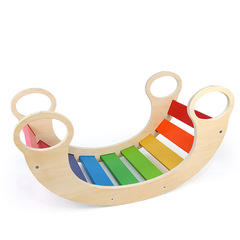 Early Education Brain-Teasing Toys Wooden Multifunctional Rainbow Rocking Chair Balance Board Climbing Interactive Kindergarten
