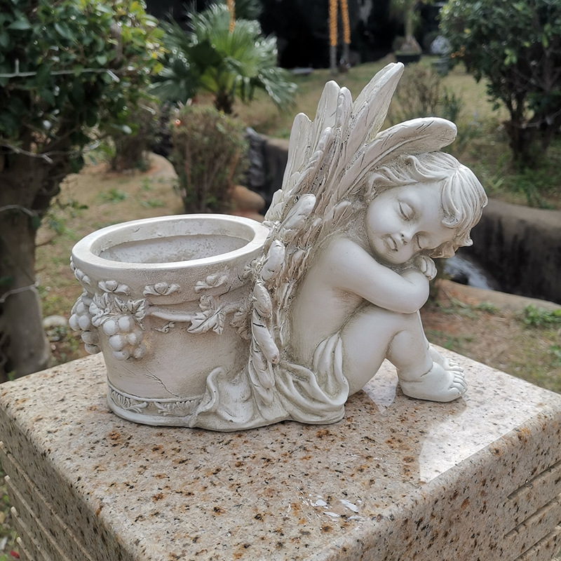 Cruz-frontera jardín al aire libre artesanía de resina Ángel maceta suculenta decoración Europea escultura creativa