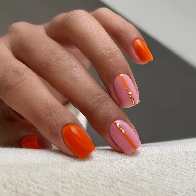 Cute Short Lucky Orange Glitter Nail Art Orange Solid Color White Wear Armor ins Style False Nails for Women Cute Short Lucky Orange Glitter Nail Art Orange Solid Color White Wear Armor ins Style False Nails for Women