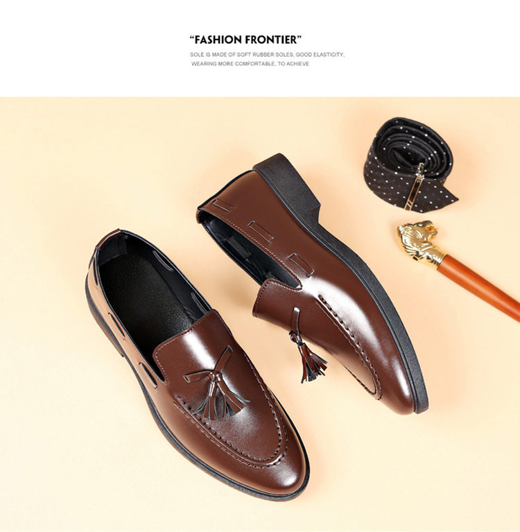 Giày lười nam da PU mũi túi da trang trí tua rua, gót thấp 1–3 cm, phong cách thanh lịch — X97 màu nâu, X97 màu đen chi tiết 16