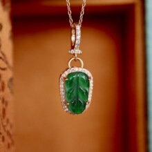 天然A货翡翠树叶吊坠S925纯银危料阳绿翡翠项链抖音珠宝配饰批发