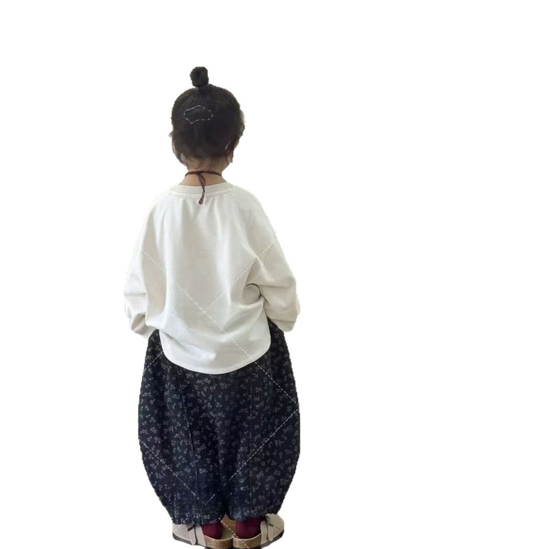 女童套装秋季新款儿童时尚长袖T恤宝春秋款碎花灯笼裤两件套|undefined