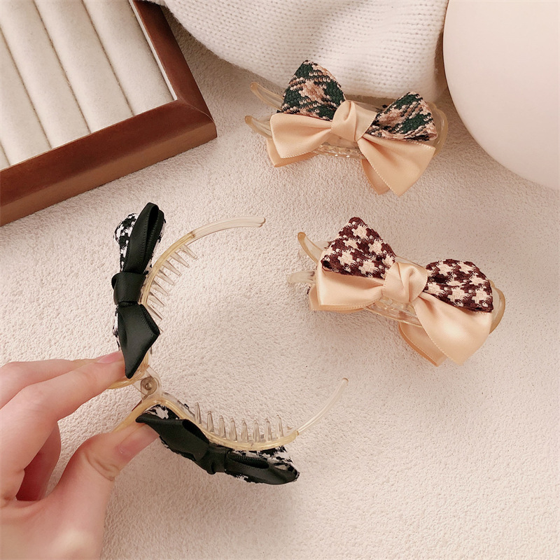 Tela moda retro plaid lazo pinza mujer alta cola de caballo pinza para el cabello en la parte posterior de la cabeza pinza de tiburón accesorios para el cabello