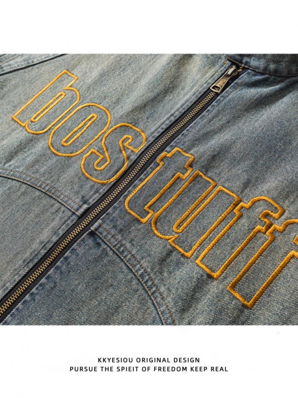Men's Denim Jacket Motorcycle Style Retro Washed Blue Denim Top_voghion.com