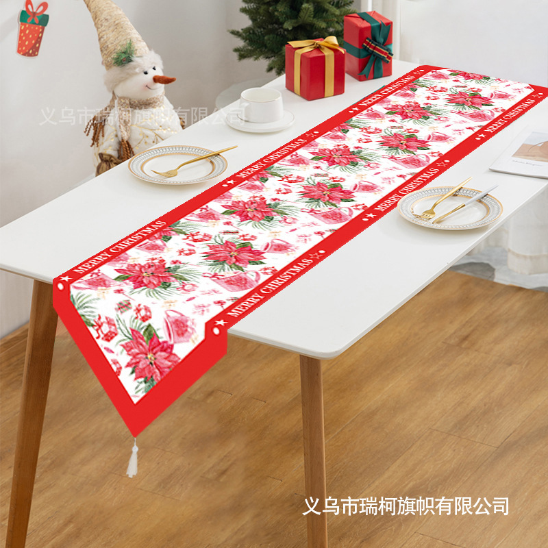 欧美跨境新款圣诞节桌面装饰用品餐布圣诞餐桌布印花拍照桌垫桌旗|undefined