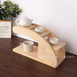 现代简约家用木质置物架茶杯弧形实木收纳架多用途杯子木制整理架