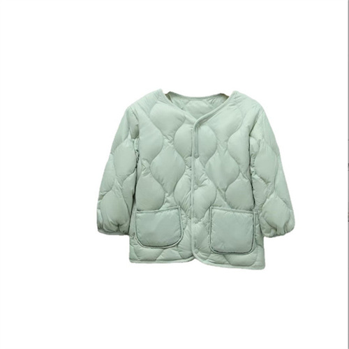 Cross-border supply new lightweight down jacket children's clothing collarless solid color short-button style long-sleeved down coat manufacturer
