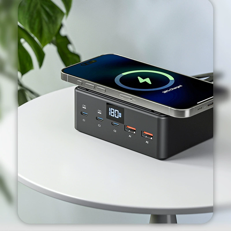 Умный адаптер с цифровым дисплеем PD100W настольный многопортовый зарядный блок с беспроводной зарядкой 190W, нитрид галлия, мультипортовый зарядник