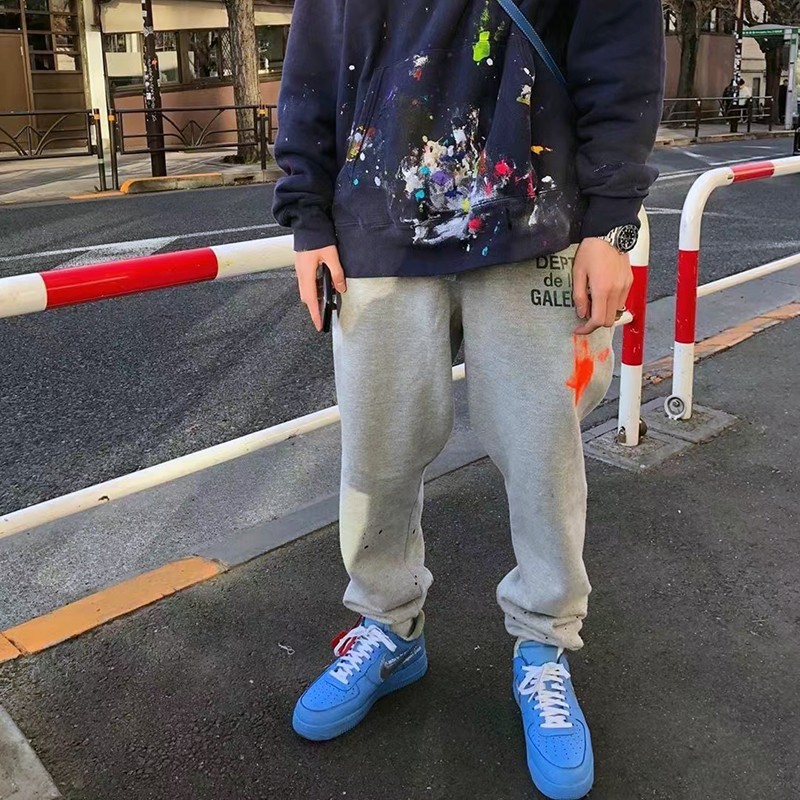 Galería Dept lavado de tinta de salpicaduras de otoño e invierno pantalones forrados de lana de calle alta pantalones de chándal gruesos atados al tobillo Pantalones deportivos hombres