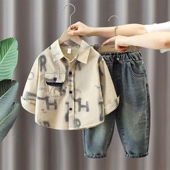 男童衬衫套装2025新款休闲春秋装帅气中小童炸街衣服时尚潮流套装