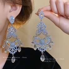 银针花朵镶钻水晶耳环小众时尚设计感耳坠欧美轻奢高级感耳饰批发