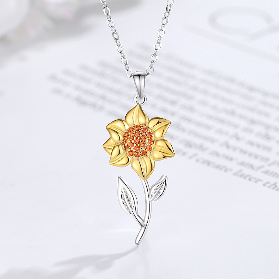 S925 plata girasol collar moda femenina estilo europeo y americano Amazon popular de dos colores girasol clavícula cadena transfronteriza