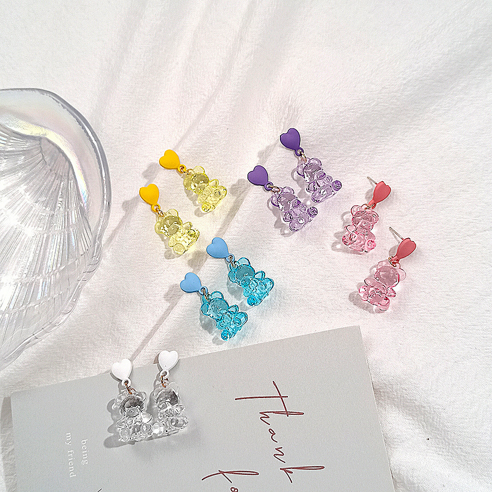 Korean Candy Color Acrylic Bear Earrings Wholesale Nihaojewelry display picture 1