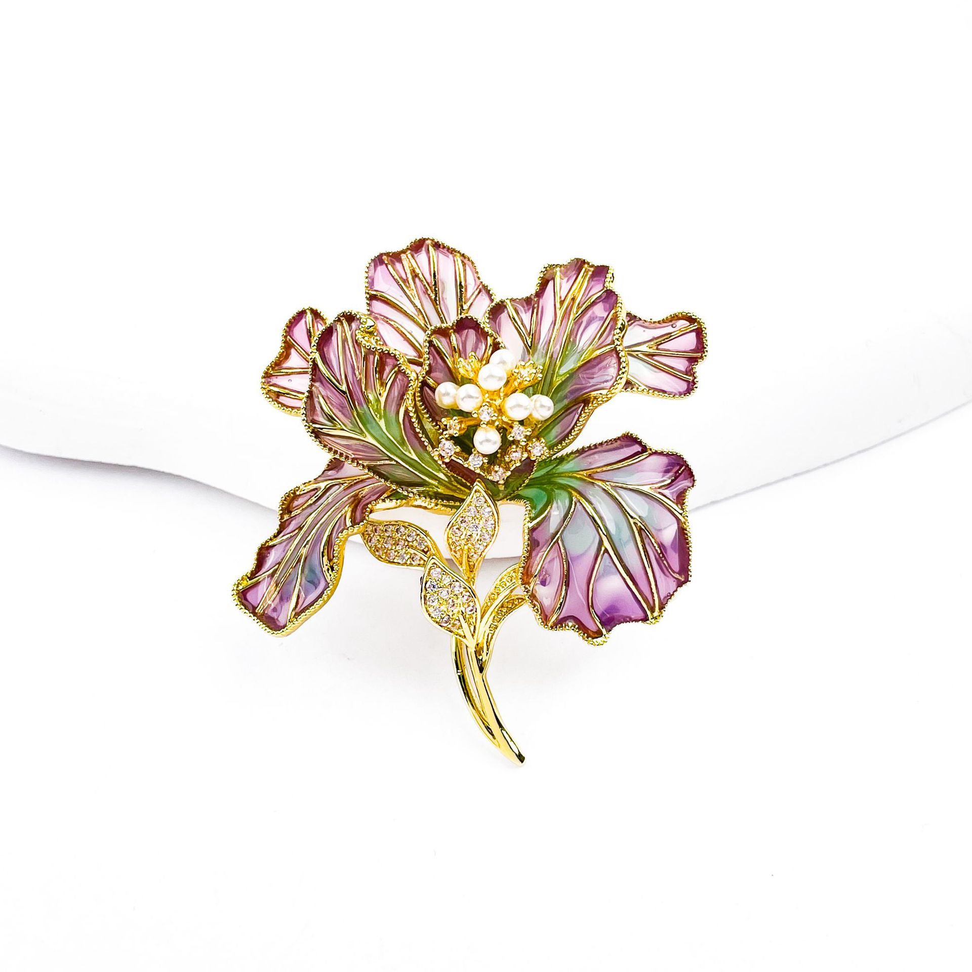 New Gradient Purple Enamel Peony Flower Brooch, Elegant and Stylish, Chinese Style Coat, Hanfu, Cheongsam Accessory Brooch