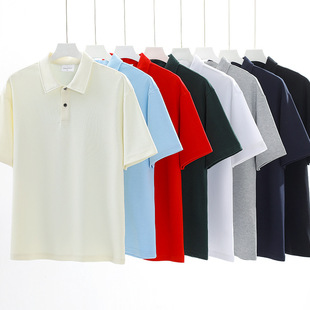 Heavy 230g solid color pearl cotton short sleeve men's lapel polo shirt spring and summer new trend short sleeve lovers shirt jacket