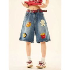 アメリカのレトロなハンバーグのタオルはデニムのショートパンツを刺繍します。