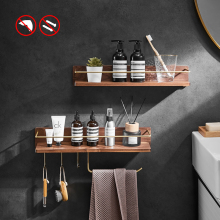 实木免打孔卫生间置物架复古毛巾架洗漱台化妆品浴室收纳架壁挂架