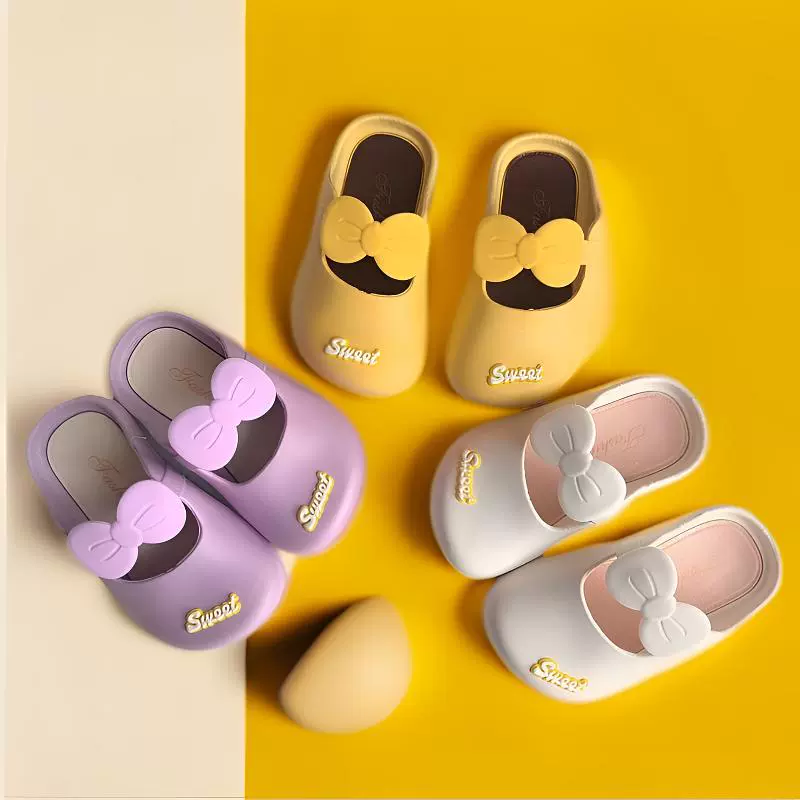 Детские тапочки Летние девочки в помещении дома нескользящие мягкие подошвы принцессы бант