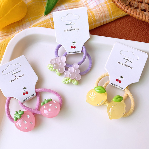 2 pieces of sweet and cute cartoon translucent fruit hair bands for babies with high elasticity and soft ponytail hair rope children's hair accessories