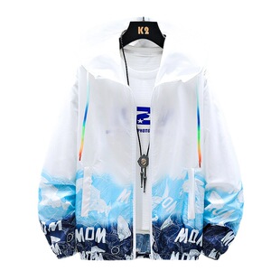 Tiktok summer men's ribbon color matching sun protection clothing fashionable breathable outdoor skin clothing fishing sun protection clothing men's coat