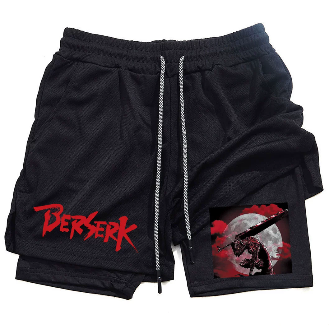 Японская анимация Berserk Sword Wind Legend Peripheral Print Мужские спортивные шорты фитнес Двойной слой Пятиминутные шорты