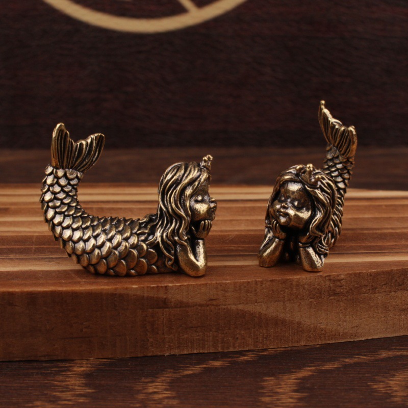 Cross-Border Brass Elecric Ligh Mermaid Home Office Deskop Small Rero Solid Tea Pe Copperware Chinese Syle_voghion.com