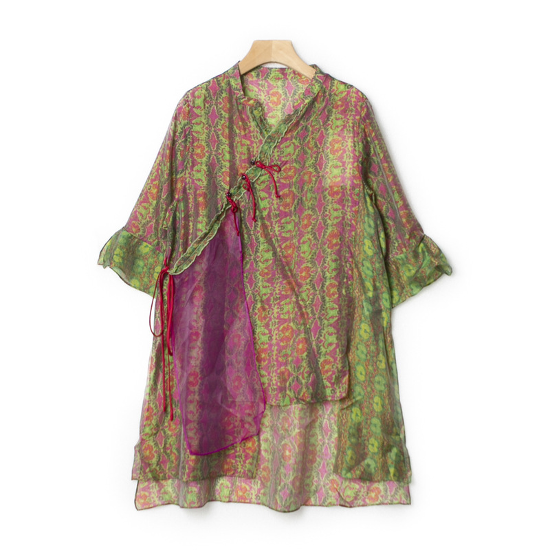 Peach Red | Asymmetrical Floating Piece Elegant Top Printed Ethnic Style Shirt New Style