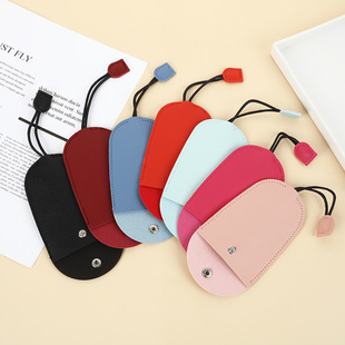 Car Key Storage Bag Geometric Soft Leather Snap-on Compact Portable Lid Key Bag
