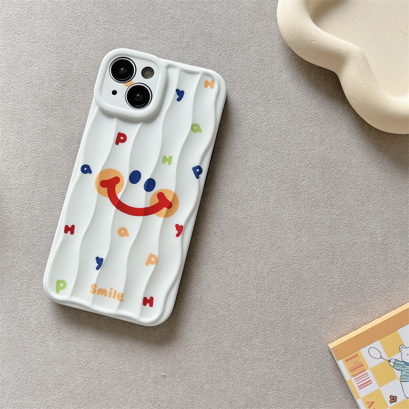 Simple colorido carta cara sonriente iPhone15 patrón de onda 14ProMax para Apple 13 teléfono caso 12 hembra 14