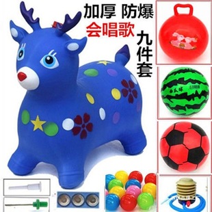 Music Jumping Horse Children's Toy Inflatable Cow's Corner Ball Extra Thickened Jumping Deer Animal Riding Mount Six-One Toy