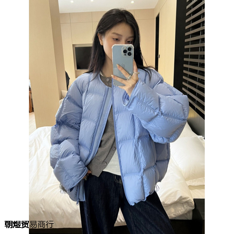 糖果色无胆泡芙感女2025冬短款云朵超轻方块面包棉服潮