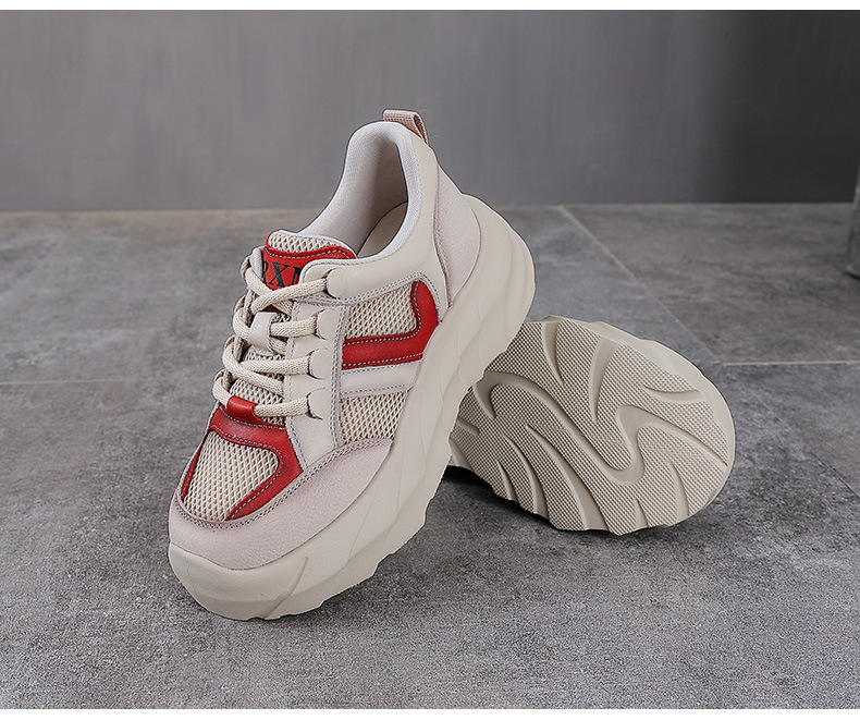 Giày sneaker nữ chunky đế dày da bò lưới thoáng khí — màu vàng chi tiết 14