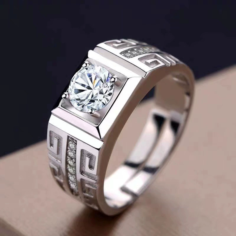 Комплект колец — электронакладное покрытие под 18K платину, Moissanite шестикрепленный женское кольцо + мужское кольцо, регулируемая часть