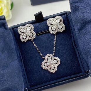 Copper micro-inlaid four-leaf clover necklace earrings light luxury niche full diamond collarbone chain ins fashion suit decoration lucky grass