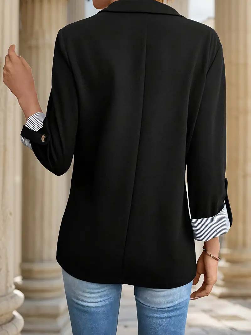 Women's Slim Fit Button Up Blazer With Rolled Sleeves Jacket_voghion.com