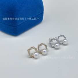乔妹同款淡水真多麻7-8mm花环款馒头微瑕强光S925银气质耳饰女