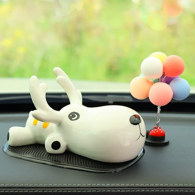 Cute Car Interior Decoration Ceramic | Car ornaments - white-fawn-single-beam-macaron-balloon-water-drop-non-slip-mat