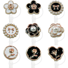 Polished electroplated resin straw cap with small perfume butterfly knot water cup straw accessories 10mm diameter silicone straw sleeve